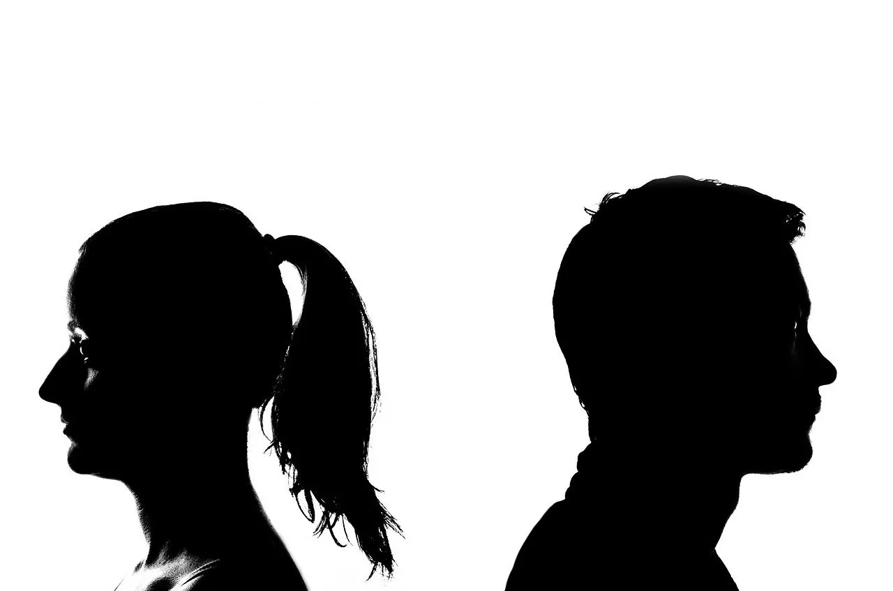a silhouette of a couple of people